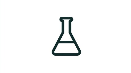 Minimalist line drawing flask containing liquid, white background, scientific