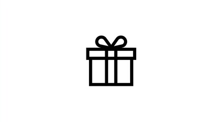 Simple black line drawing of a wrapped gift with a bow, centered on white