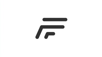 Abstract dark gray shape with horizontal lines, resembling the letter F