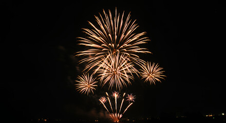 Fireworks Display Bright Golden Explosions in Night Sky Celebratory Atmosphere