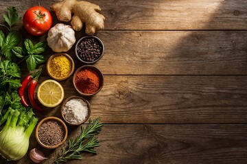 Fresh, earthy spice arrangement ideal for organic food branding and recipe content.