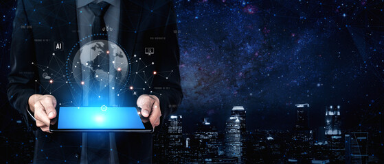 Global AI network showing connection between AI, global, and network elements across the digital world and data infrastructure Vouch