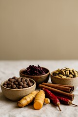 Artisanal spice display with organic textures for clean-label product marketing.