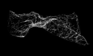 Plastic Wrap Isolated On Black Background. Wrinkled Film Overlay Texture, Stretch Cellophane, High Resolution Design Resource. Glossy Reflective Material Surface with Creases