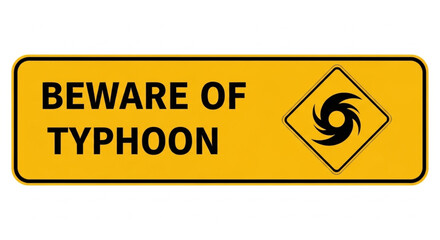 Typhoon Warning Crucial Yellow Warning Sign Alerting to Imminent Typhoon Danger and Severe Weather Conditions, Emphasizing Safety Precautions