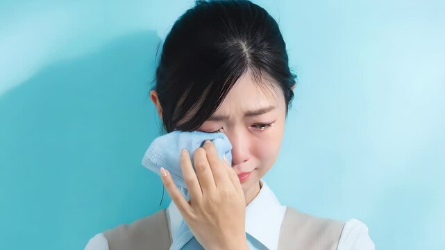仕事がつらくて涙を流している女性