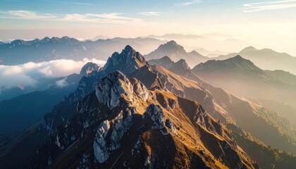 Majestic Mountain Range at Sunrise Landscape with Nature, and Scenery.