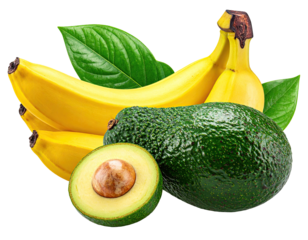 Fresh bananas and avocado, healthy produce