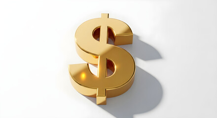 Fototapeta premium Shiny Golden Dollar Symbol on White Background – Wealth, Finance, Investment, Economic Growth, Money Success, and Financial Prosperity Concept for Business, Banking, and Global Economy