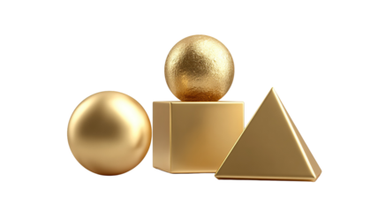 Elegant Shiny Golden 3D Shapes with Sparkle and Reflect on Transparent Background