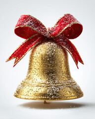 Golden Bell with Red Ribbon Bow Festive Holiday Decoration on Transparent Background