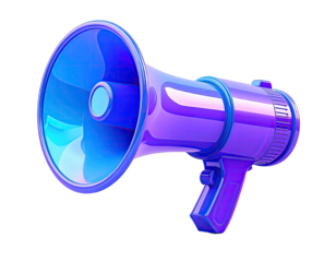 Vibrant purple-blue megaphone, 3D render