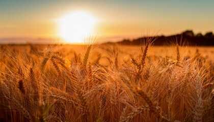 Obraz premium Ripe Ears Of Wheat In The Rays Of The Setting Sun