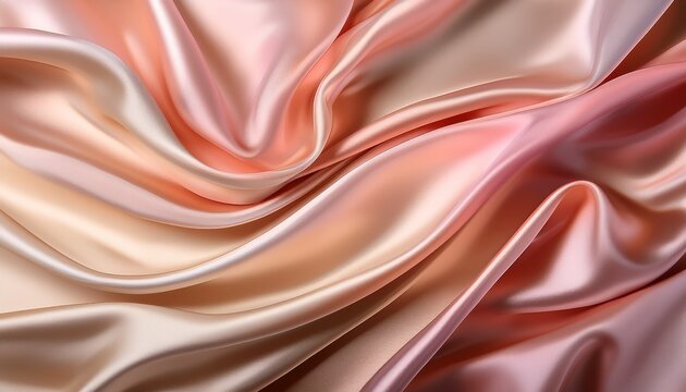 Abstract Flowing Iridescent Fabric Folds Soft Pastel Colors Of Peach Beige And Light Pink Create A Smooth Liquid Like Texture