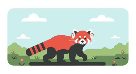 red panda on a green background