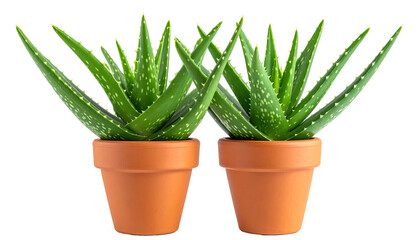 Two small aloe vera plants in terracotta pots