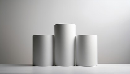 Fototapeta premium Three White Cylinders On White Background