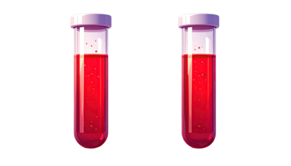 Two identical glass test tubes filled with crimson liquid