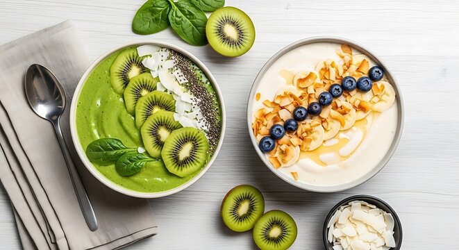 Invigorating smoothie bowls garnished with fresh fruits and delectable toppings