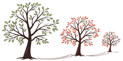 Obraz premium Minimalist Tree Set – Spring, Summer, Autumn, Winter, Isolated Vector & PNG