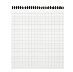 Open spiral notebook with squared paper, ready for writing or sketching
