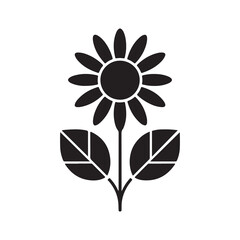 vector illustration of a sunflower. Simple Flower Silhouette Icon with Leaves