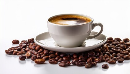 Fototapeta premium Cup Of Coffee And Coffee Beans On White Background