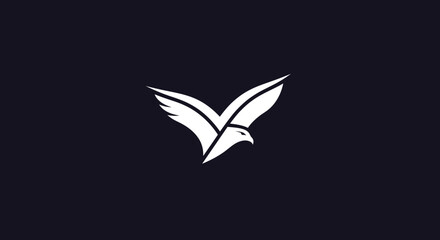 Stylized white eagle logo with spread wings on a dark background.