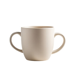 Toddler's off-white training cup, two handles, studio shot, pure background