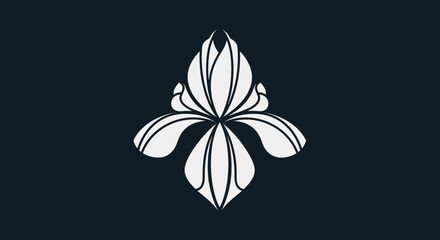 Elegant White Stylized Floral Emblem Graphic Design.
