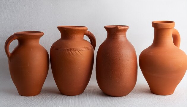 Four Different Clay Jugs Called Cantaro In Spanish A Traditional Mud Jar Used To Keep Fresh Water Inside