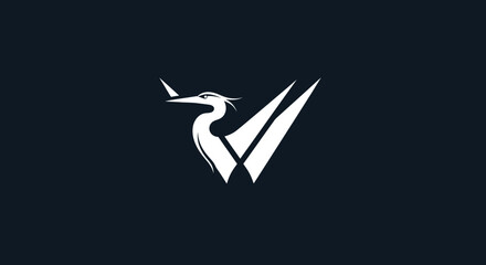 Elegant Heron Logo Design with Initial Letter V.