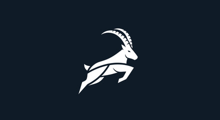 Majestic leaping goat logo design illustration.