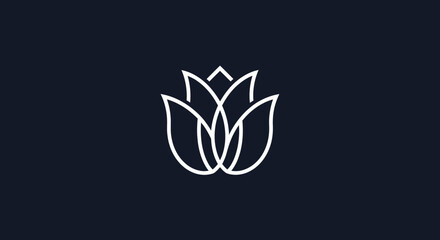 Elegant minimalist white lotus flower line art symbol.
