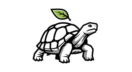 A tortoise with a leaf on its shell.