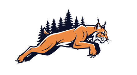 Powerful jumping lynx wildcat mascot illustration.