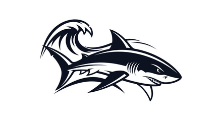 Monochrome Shark Illustration with Wave Design for Graphic Applications.