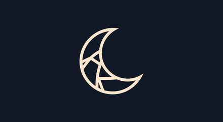 Minimalist Crescent Moon Logo Design with Geometric Lines.