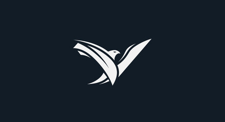 Abstract stylized bird logo design incorporating letter V.
