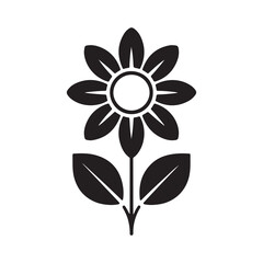 sunflower vector illustration. Minimal Black Flower Silhouette with Leaves