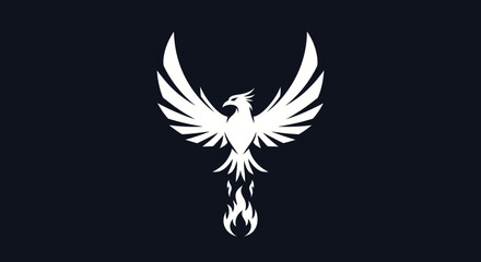 Majestic Phoenix Rising from Flames Vector Illustration.