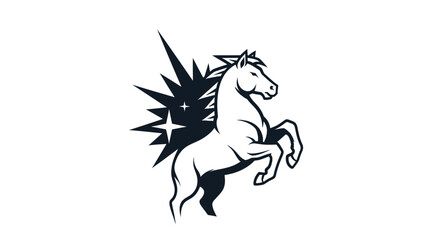 Majestic white horse rearing with starburst design elegant and powerful.