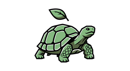 Cute green cartoon turtle with a floating leaf above its shell.