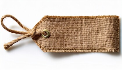 Burlap Fabric Patch Label Sackcloth Ribbon Of Linen Jute Sack Cloth Tag White Isolated
