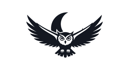 Majestic Owl in Flight with Crescent Moon.