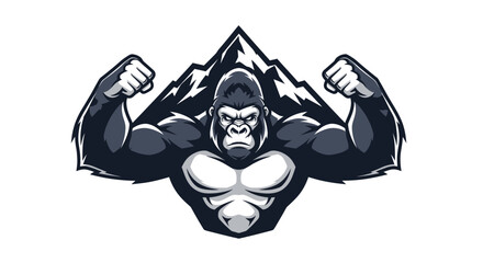 Strong muscular gorilla mascot flexing its powerful biceps.