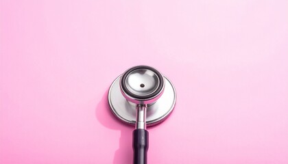 A professional medical stethoscope viewed from above on a clean pink surface, symbolizing modern medicine, diagnostics, and healthcare in a contemporary clinical setting