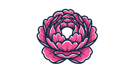 Detailed Pink Peony Illustration with Intricate Petal Layers and Bold Outline.