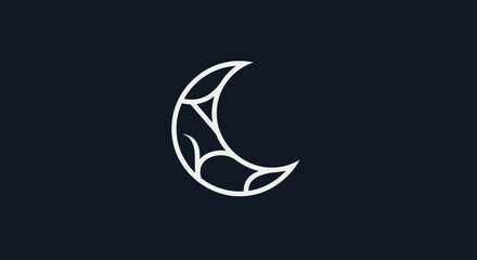 Elegant crescent moon logo with intricate line art pattern.