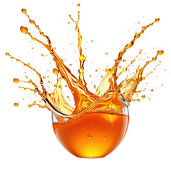 Golden liquid exploding from a clear bowl, splashes